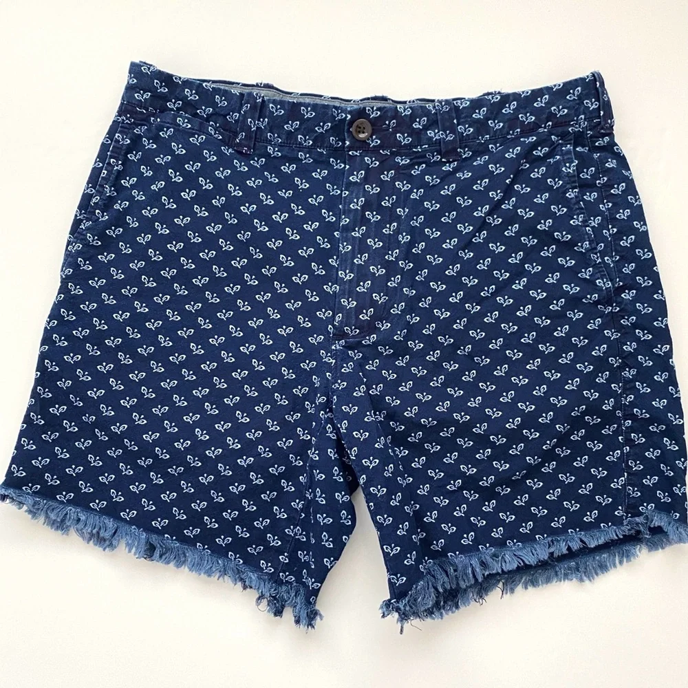 J.Crew Men's Blue Floral Shorts Raw Hem Preppy Size 32 Summer Grunge